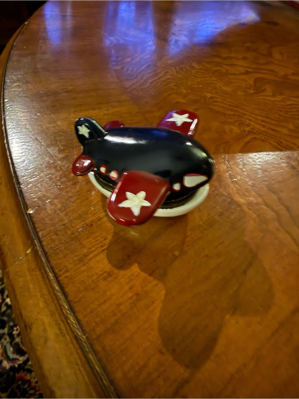 Vintage Small Hinged Trinket Box AIRPLANE and Pilot